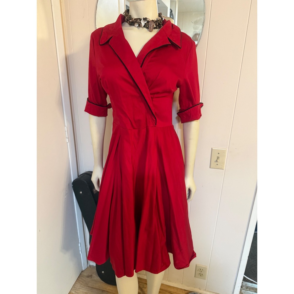 Deadly Dames Pinup Girl Rockabilly "Housewife" Red Swing Dress L